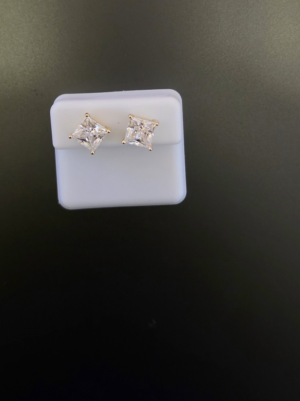 18k Gold Over Sterling Silver Moissanite Square CZ Stud Earrings Screw Back